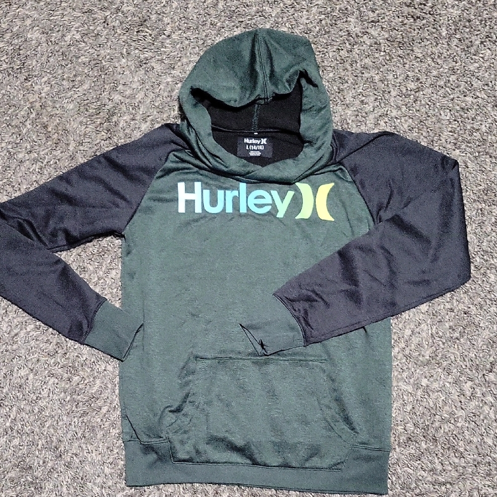 Hurley Dark Green and Black Pullover Hoodie